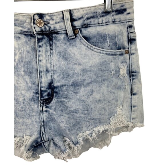 Rancan Womens Size XL Blue Denim Acid Washed Distressed Cut Off Jean Shorts - Picture 3 of 8